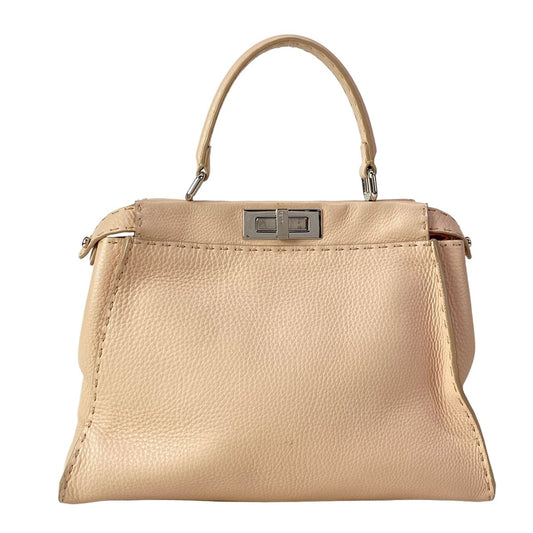 Fendi Handbag Peekaboo Iconic Medium Selleria Beige Leather