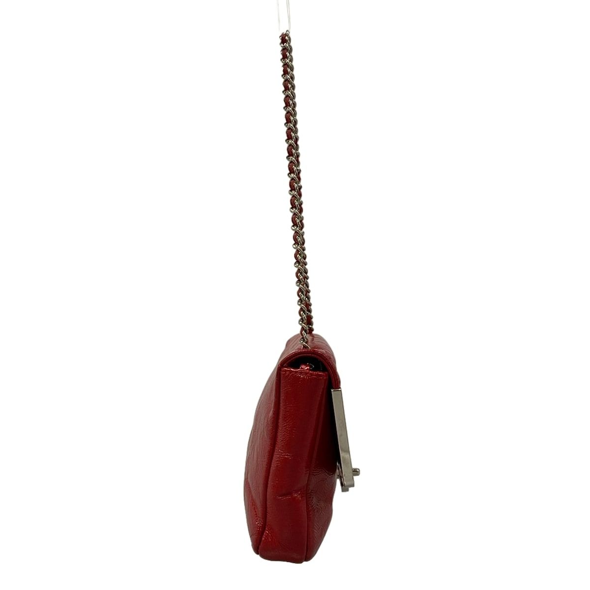 Chanel Shoulder Bag Red Silver Chain Leather — view 2