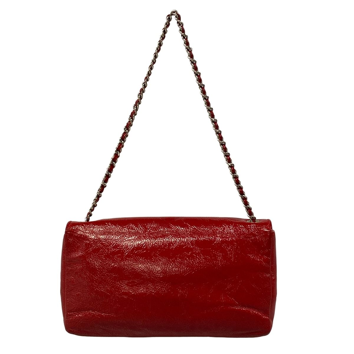 Chanel Shoulder Bag Red Silver Chain Leather — view 3