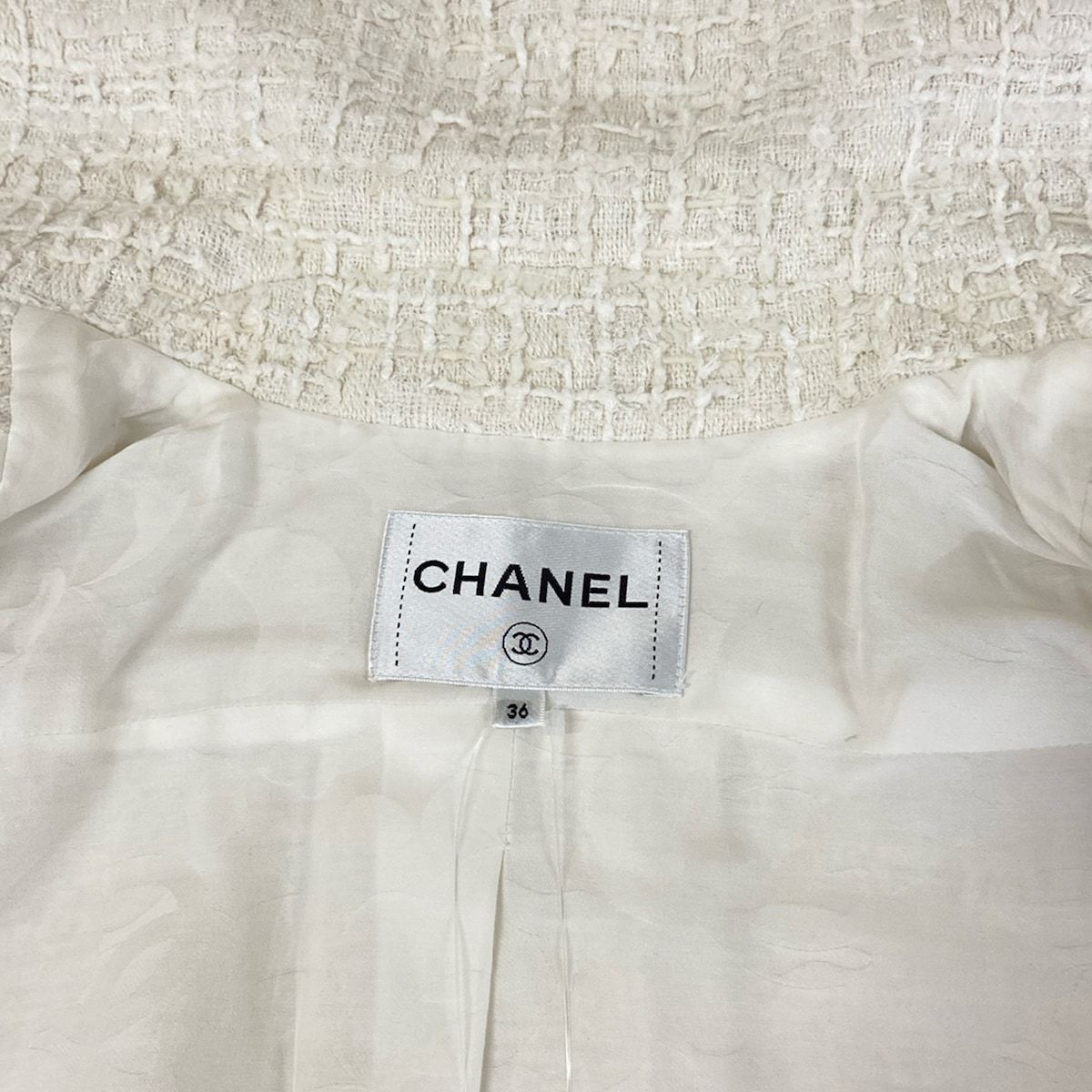 Chanel Jacket S White Long Sleeve Tweed — view 8