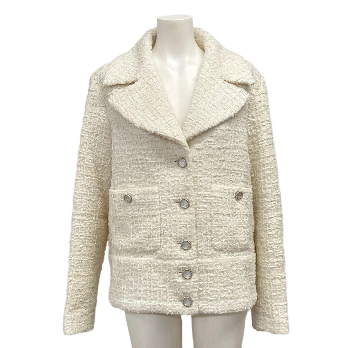 Chanel Jacket S White Long Sleeve Tweed
