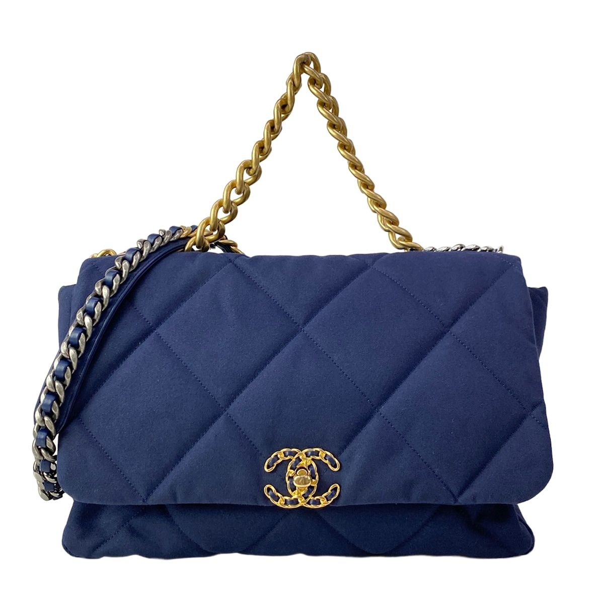 Chanel Shoulder Bag Chanel 19 Maxi Navy Chain 2-Way Cotton