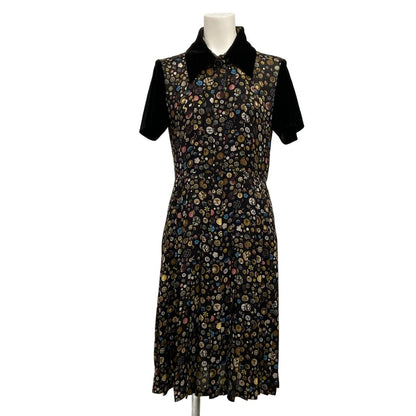 Chanel Dress S Black Multi Regular Color Short Sleeve Knee-length Velour 34