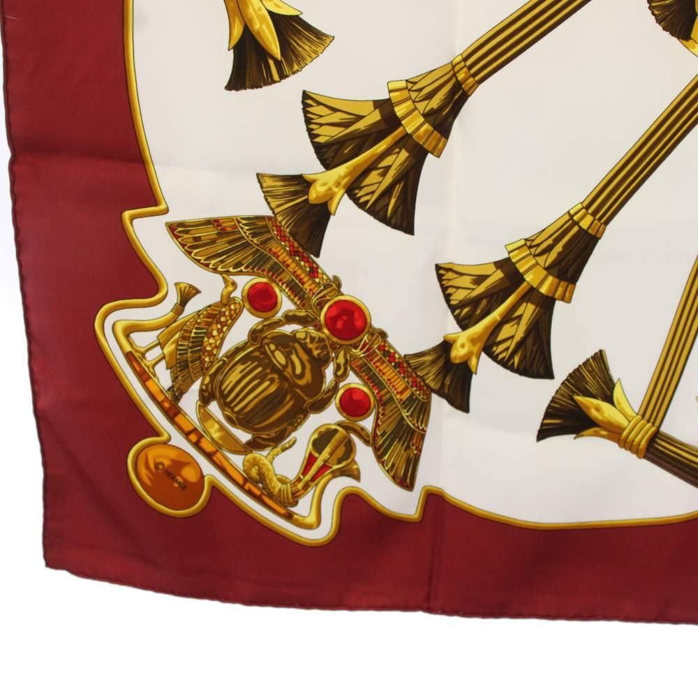 Hermes Carre 90 Caty Ancient Egypt Scarab Pectral Scarf Silk Red White — view 6