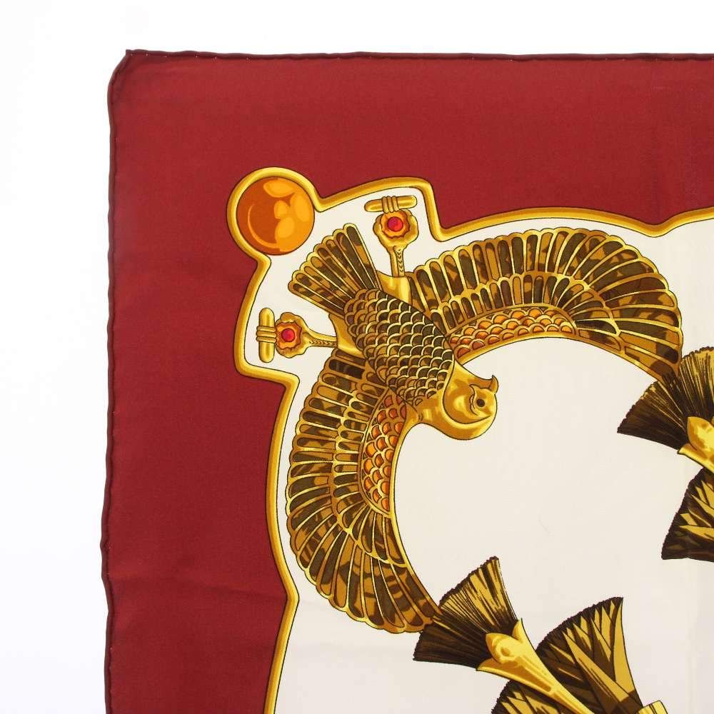 Hermes Carre 90 Caty Ancient Egypt Scarab Pectral Scarf Silk Red White — view 2