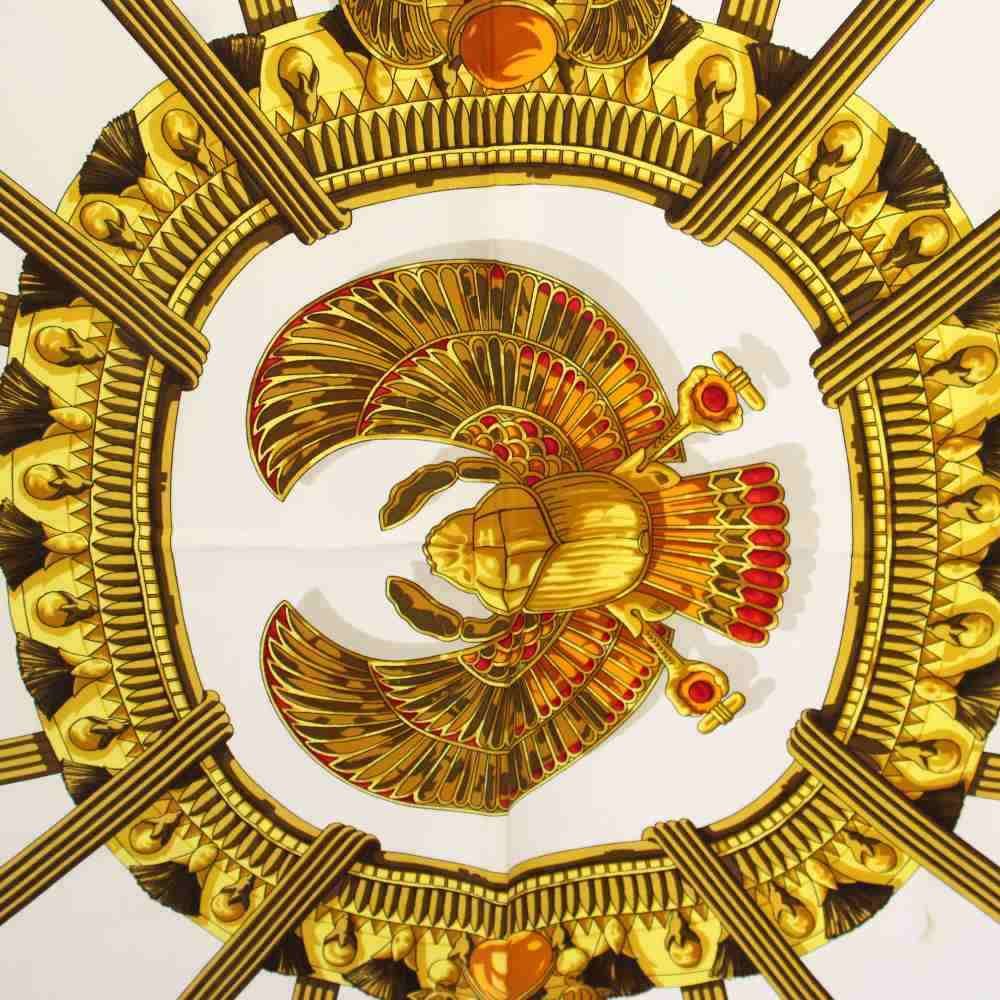 Hermes Carre 90 Caty Ancient Egypt Scarab Pectral Scarf Silk Red White — view 3