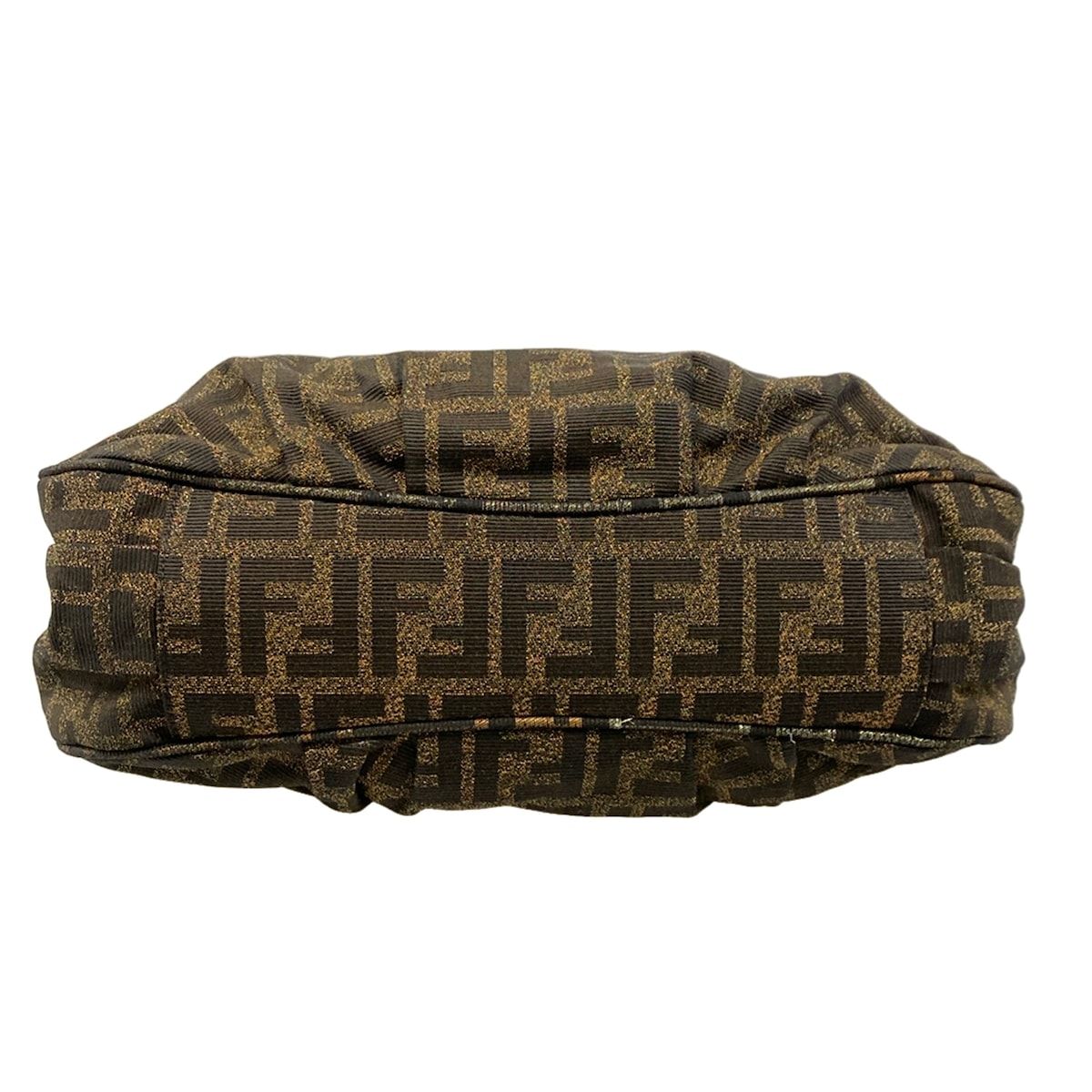 Fendi Handbag Mia Zucca Pattern Dark Brown Gold Chain Handle Leather — view 5