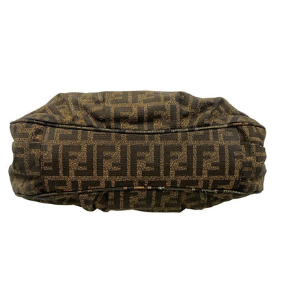 Fendi Handbag Mia Zucca Pattern Dark Brown Gold Chain Handle Leather — view 5