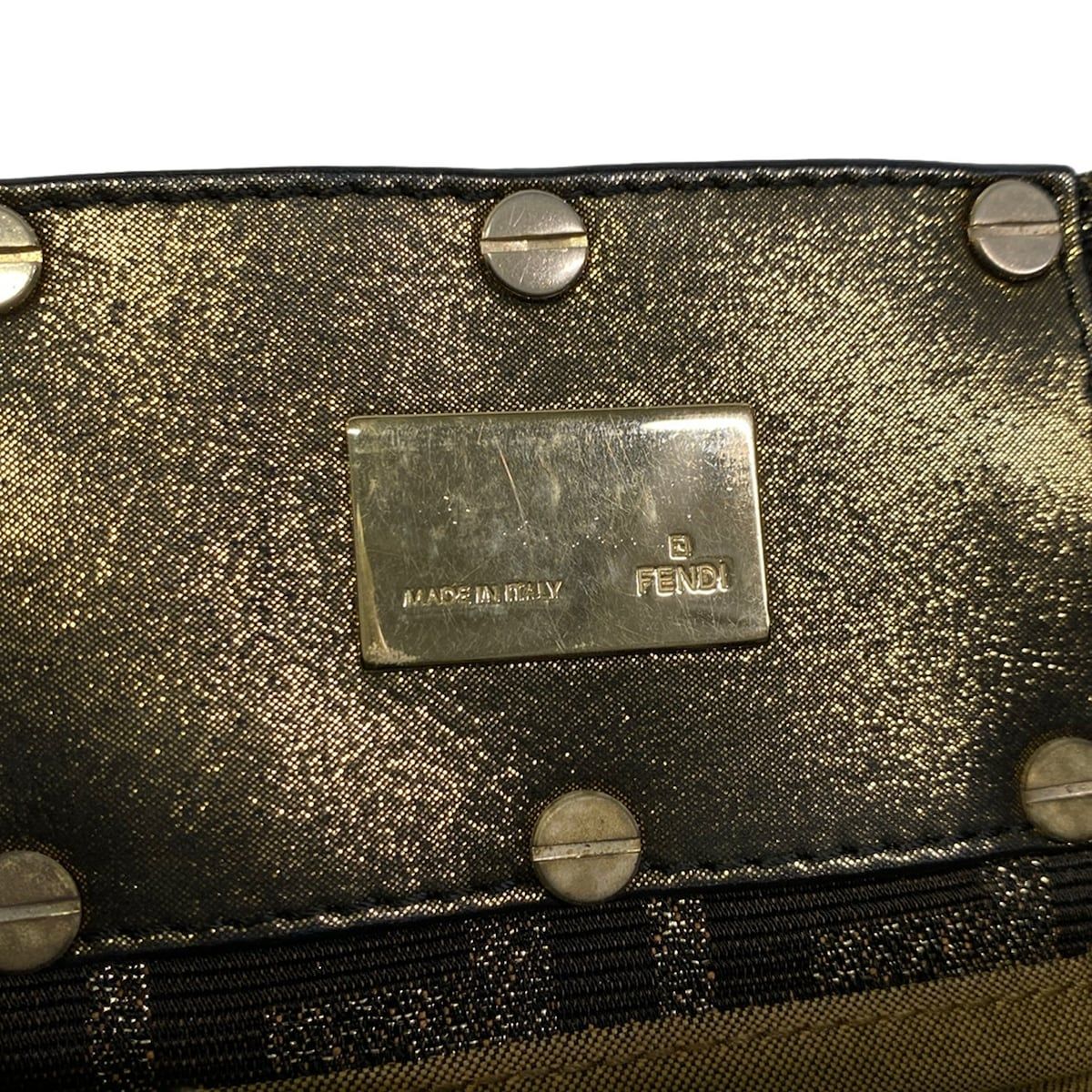 Fendi Handbag Mia Zucca Pattern Dark Brown Gold Chain Handle Leather — view 8