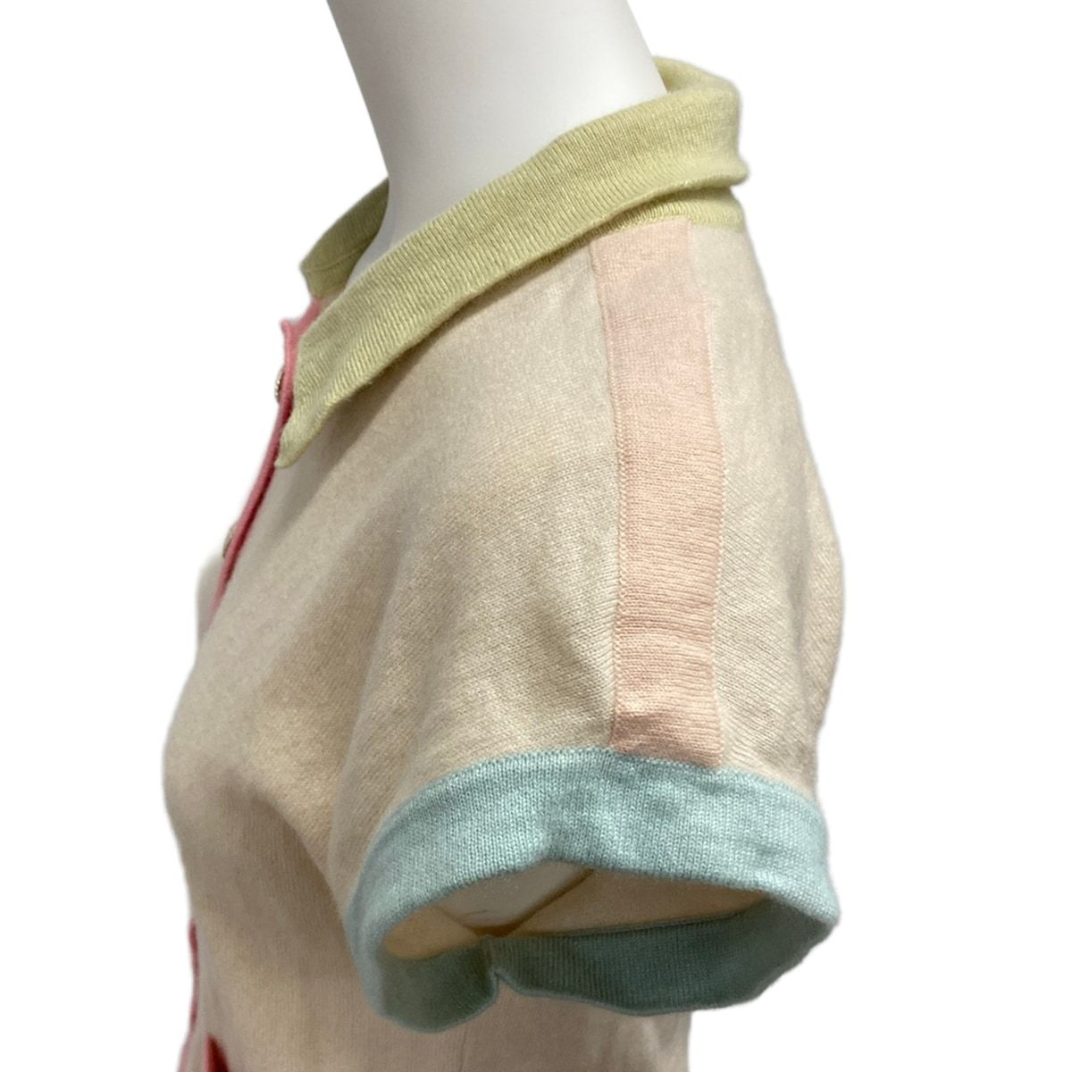 Chanel Short Sleeve Sweater S Beige Light Green Multi — view 8