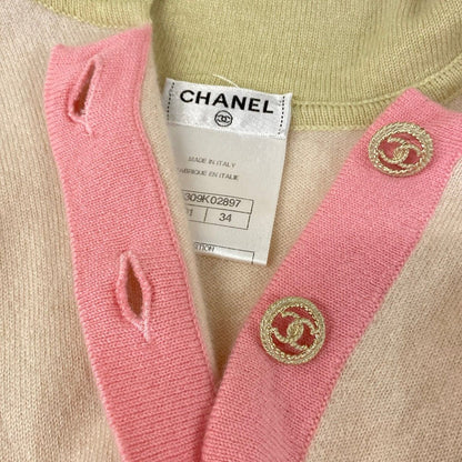 Chanel Short Sleeve Sweater S Beige Light Green Multi — view 7
