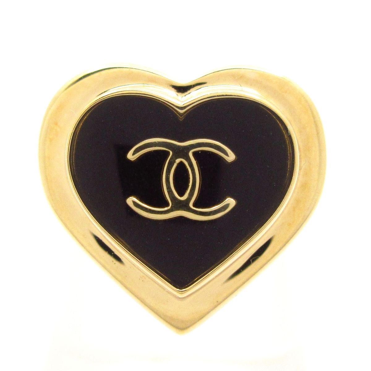 Chanel Ring CC Logo Gold Black Heart