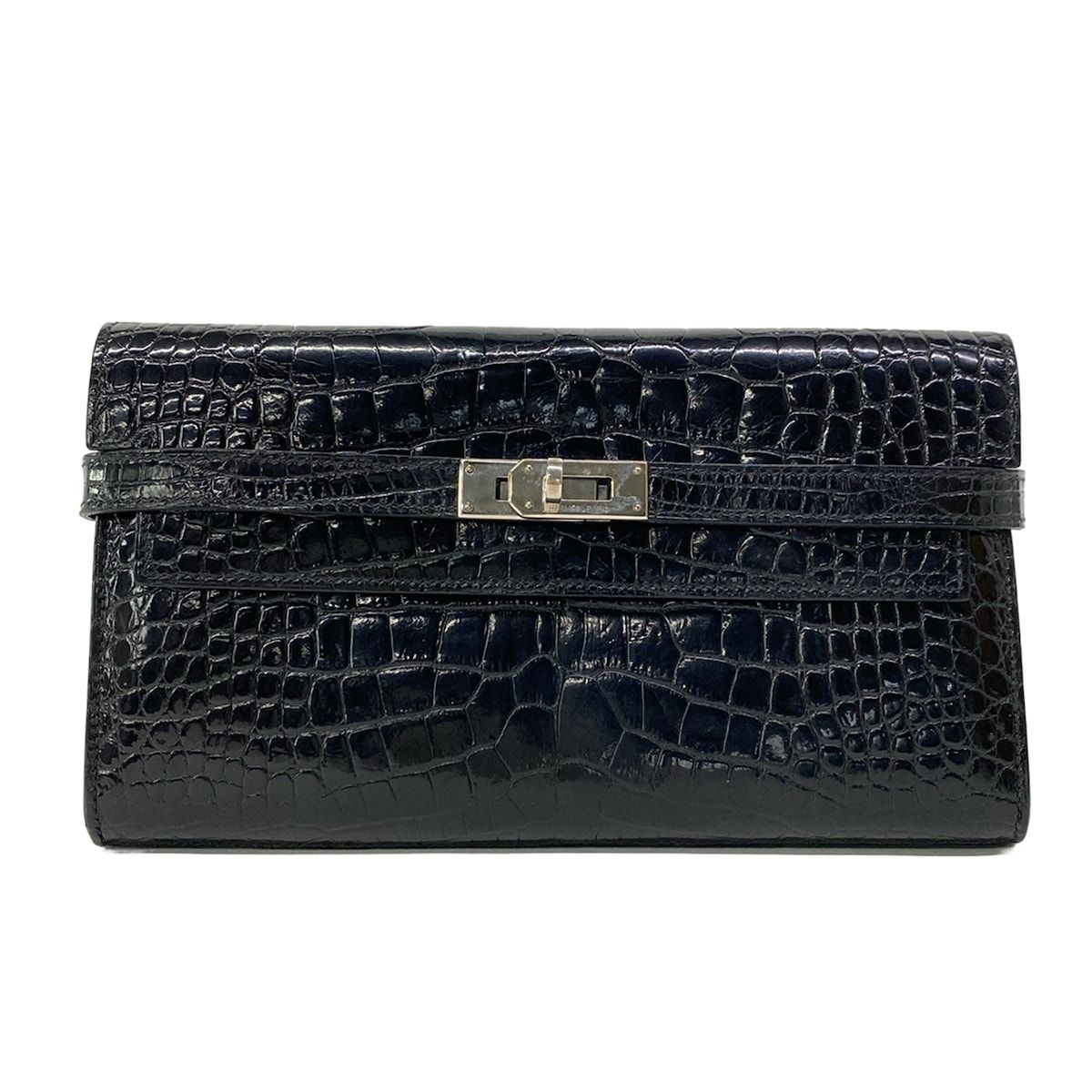 Hermes Wallet Kelly Long Black Silver