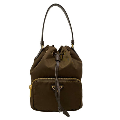 Prada Handbag Duet Dark Brown Drawstring Leather