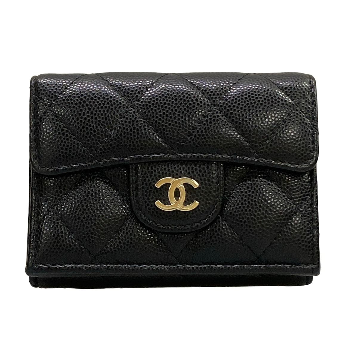 Chanel Trifold Wallet Classic Small Flap Quilted Black Gold