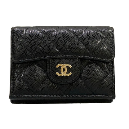 Chanel Trifold Wallet Classic Small Flap Quilted Black Gold