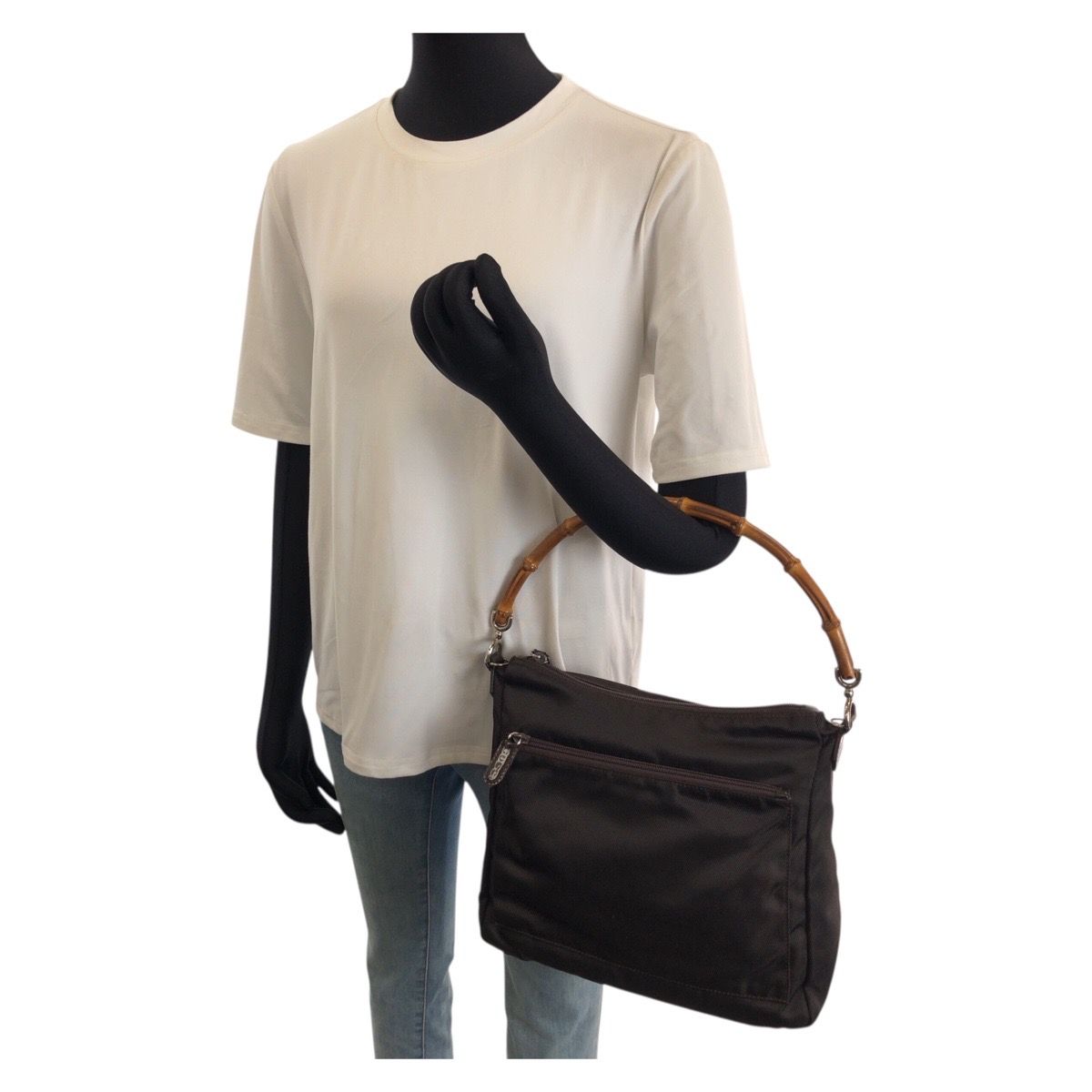 Gucci Bamboo 2-Way Dark Brown Silver Nylon Shoulder Bag — view 7