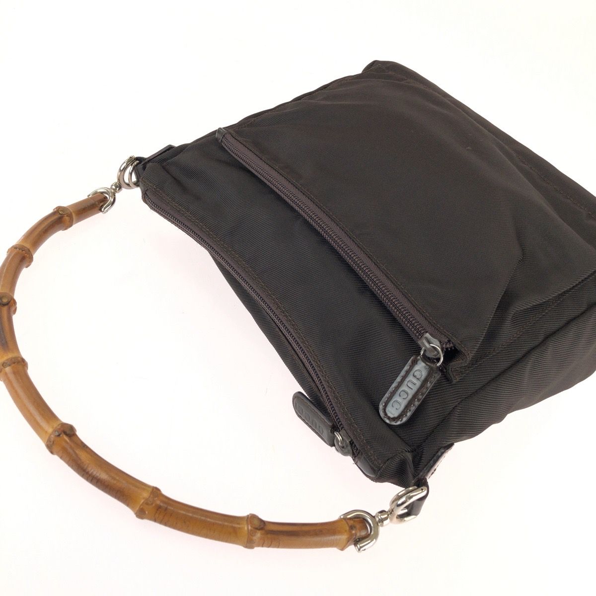 Gucci Bamboo 2-Way Dark Brown Silver Nylon Shoulder Bag — view 5