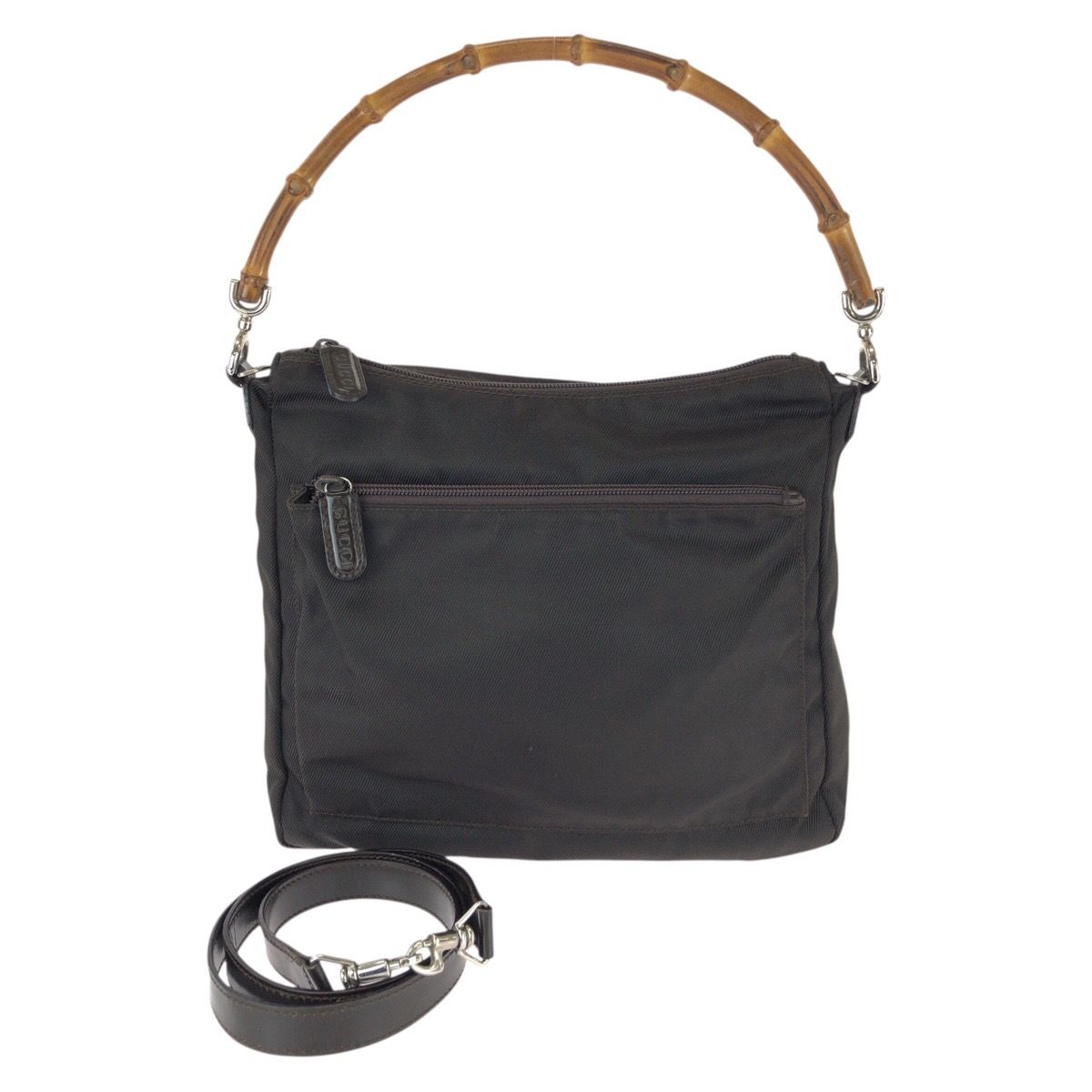 Gucci Bamboo 2-Way Dark Brown Silver Nylon Shoulder Bag