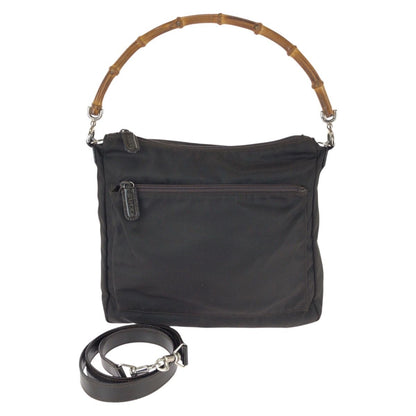 Gucci Bamboo 2-Way Dark Brown Silver Nylon Shoulder Bag