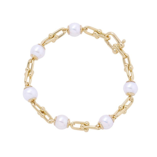 Tiffany & Co Bracelet HardWear Link Pearl Large Fresh Water 18k Yellow Gold