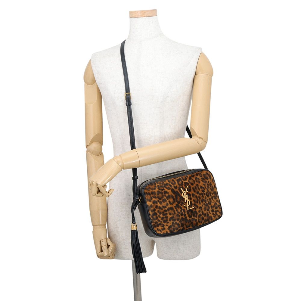 Saint Laurent Paris Shoulder Bag Lou Leather Suede Leopard Black — view 4
