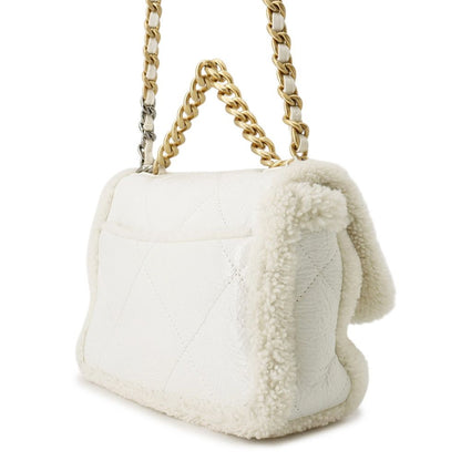Chanel Chain Shoulder Bag Chanel 19 Flap CC Logo Lambskin Shearling White 2-Way — view 2