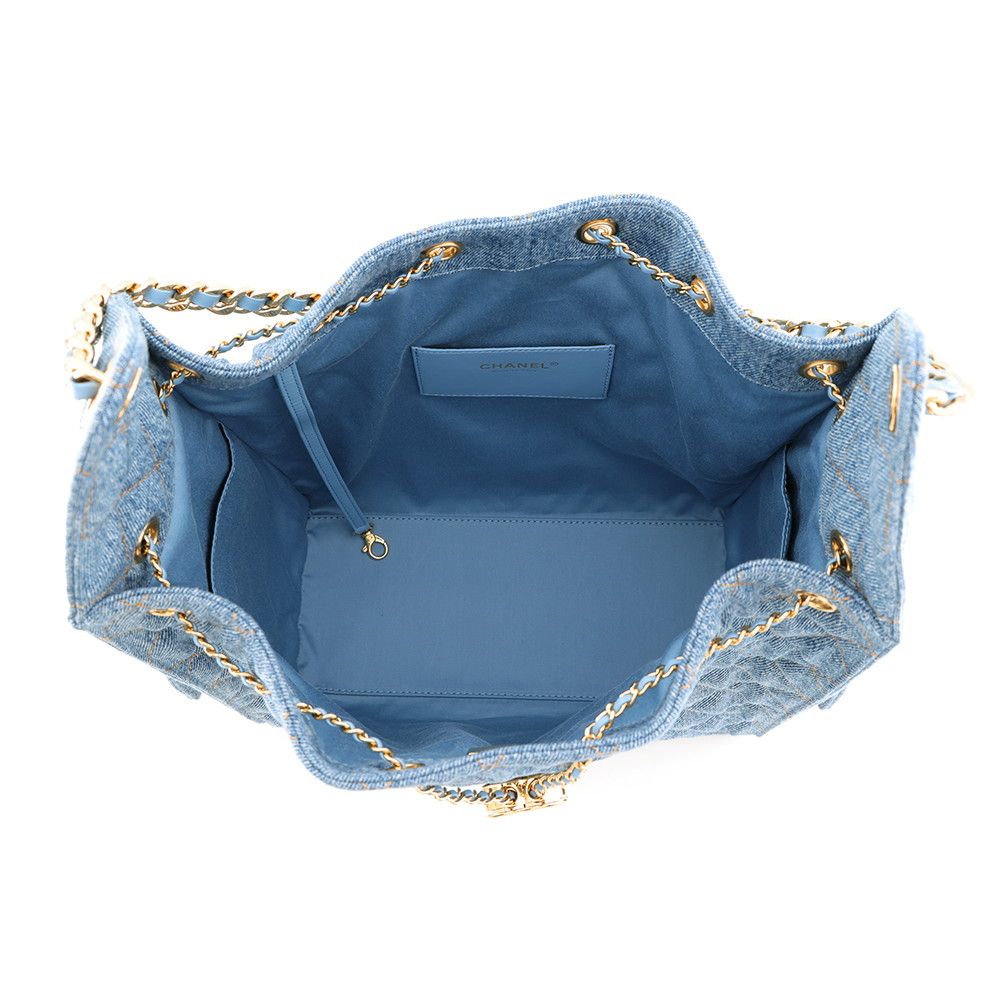 Chanel Chain Shoulder Bag 25 Medium CC Logo Quilted Denim — view 5