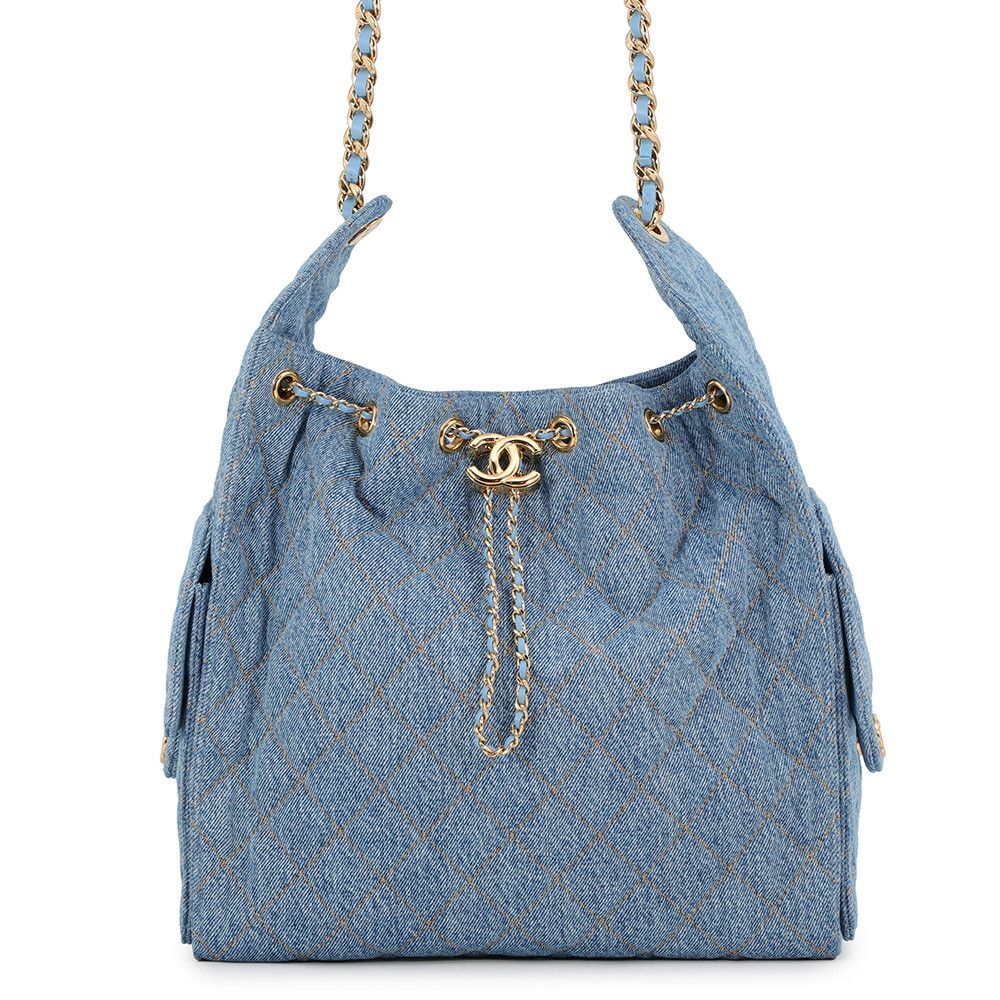 Chanel Chain Shoulder Bag 25 Medium CC Logo Quilted Denim