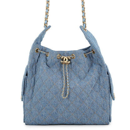 Chanel Chain Shoulder Bag 25 Medium CC Logo Quilted Denim