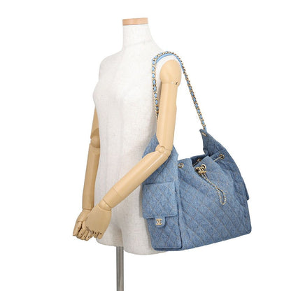 Chanel Chain Shoulder Bag 25 Medium CC Logo Quilted Denim — view 4