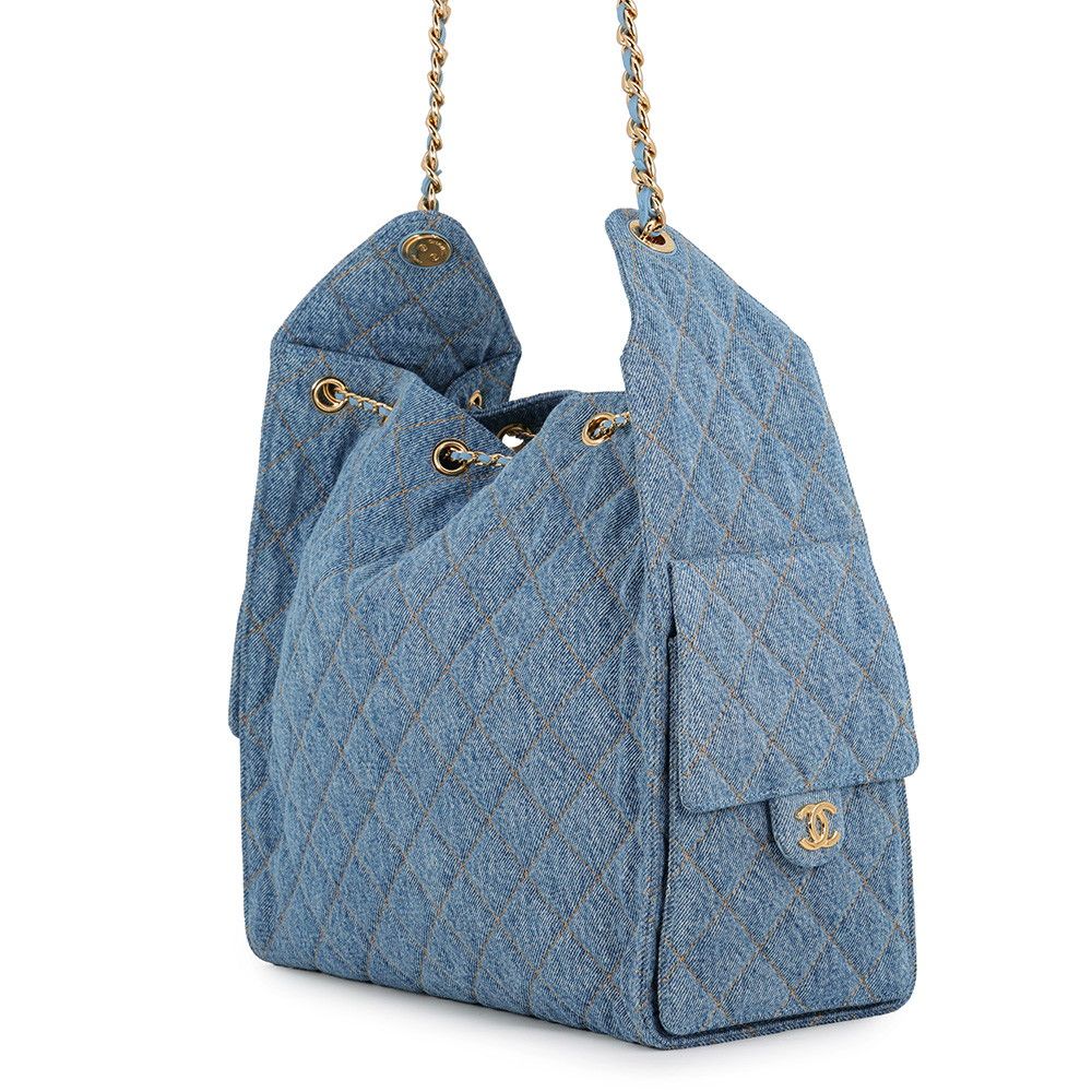 Chanel Chain Shoulder Bag 25 Medium CC Logo Quilted Denim — view 2
