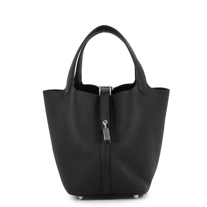 Hermes Handbag Picotin Lock PM Black Silver Taurillon Clemence