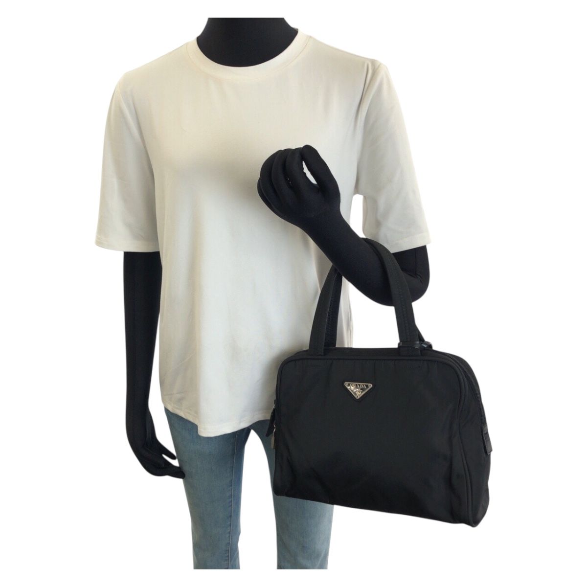 Prada Tessuto Black Silver Nylon Handbag — view 7