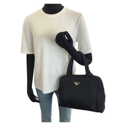 Prada Tessuto Black Silver Nylon Handbag — view 7
