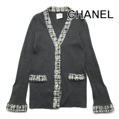 Chanel CC Logo Cardigan Gray