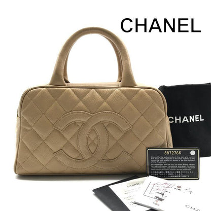 Chanel CC Logo Jumbo CC Quilted Mini Boston Hand Bag Beige