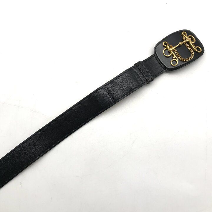 Hermes Horsebit Buckle Logo Leather Belt Suit Black — view 4