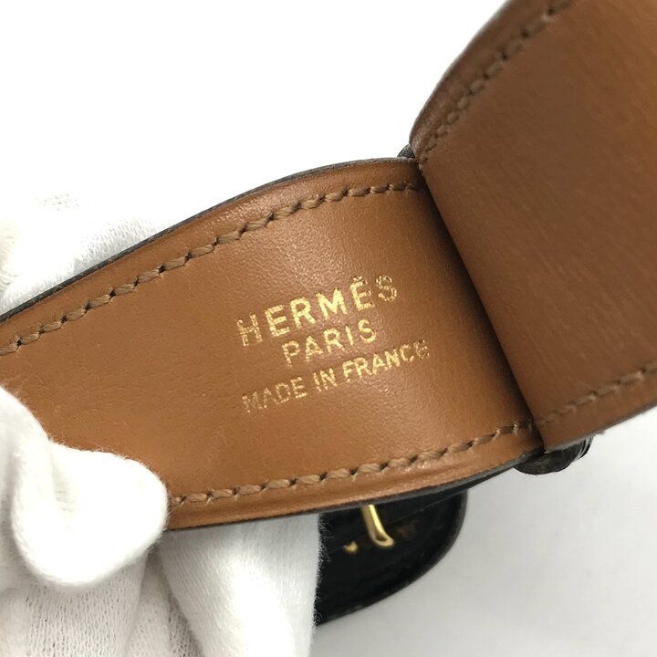 Hermes Horsebit Buckle Logo Leather Belt Suit Black — view 8