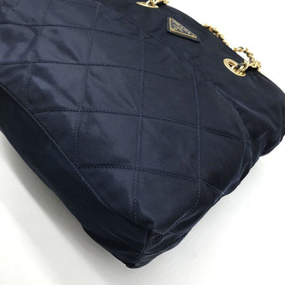 Prada Nylon Quilted Chain Shoulder Tote Bag Navy — view 4