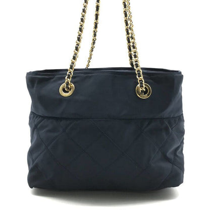Prada Nylon Quilted Chain Shoulder Tote Bag Navy — view 2