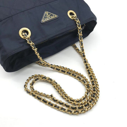 Prada Nylon Quilted Chain Shoulder Tote Bag Navy — view 6
