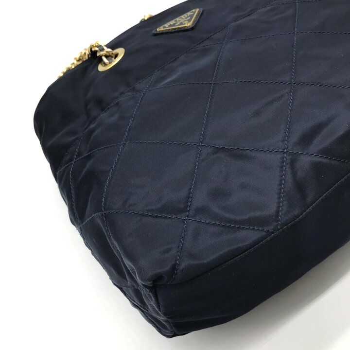 Prada Nylon Quilted Chain Shoulder Tote Bag Navy — view 5