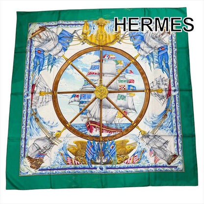Hermes Vintage Carre 90 Scarf Silk 100% Green
