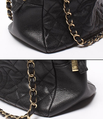 Chanel Chain Shoulder Bag Gold Quilted Caviar Leather Petit Timeless — view 8