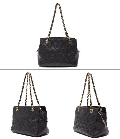 Chanel Chain Shoulder Bag Gold Quilted Caviar Leather Petit Timeless — view 2