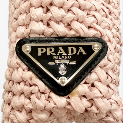 Prada Small Clochette Raffia Triangle Logo Tote Bag Pink Black — view 8