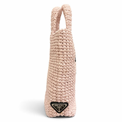 Prada Small Clochette Raffia Triangle Logo Tote Bag Pink Black — view 3