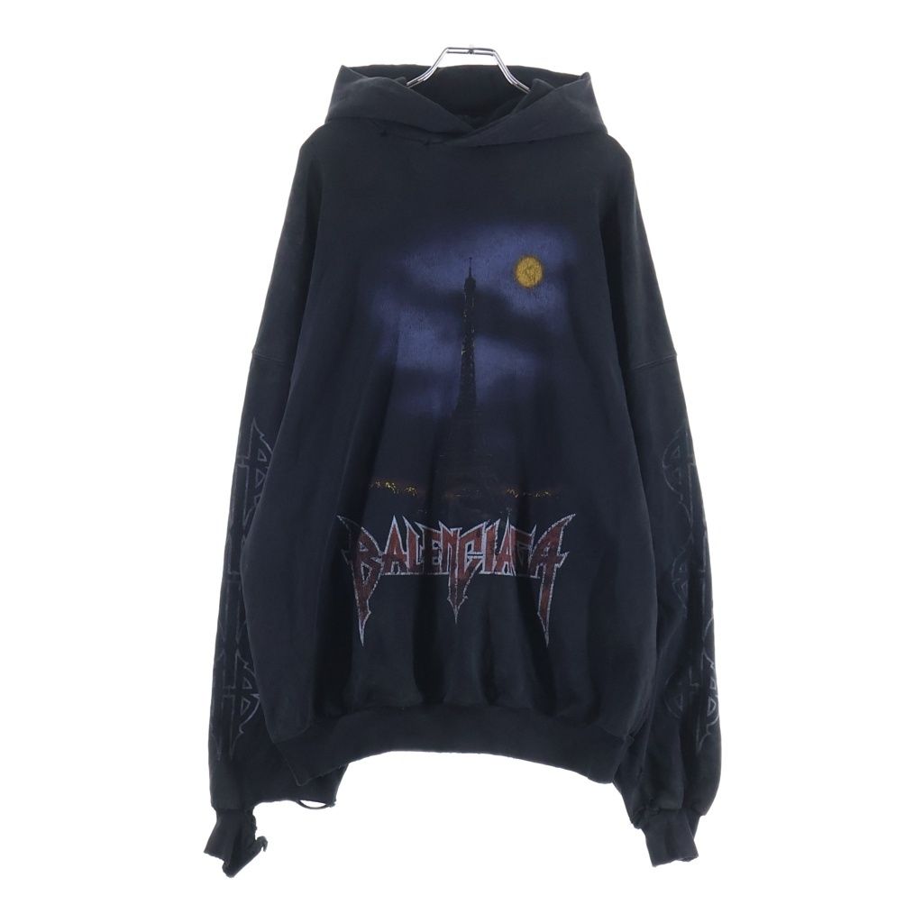 Balenciaga Paris Moon Pari Distressed Oversizepullover Hoodie Black