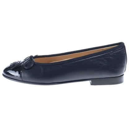 Chanel CC Logo Leather Flat Shoes Pumps Black